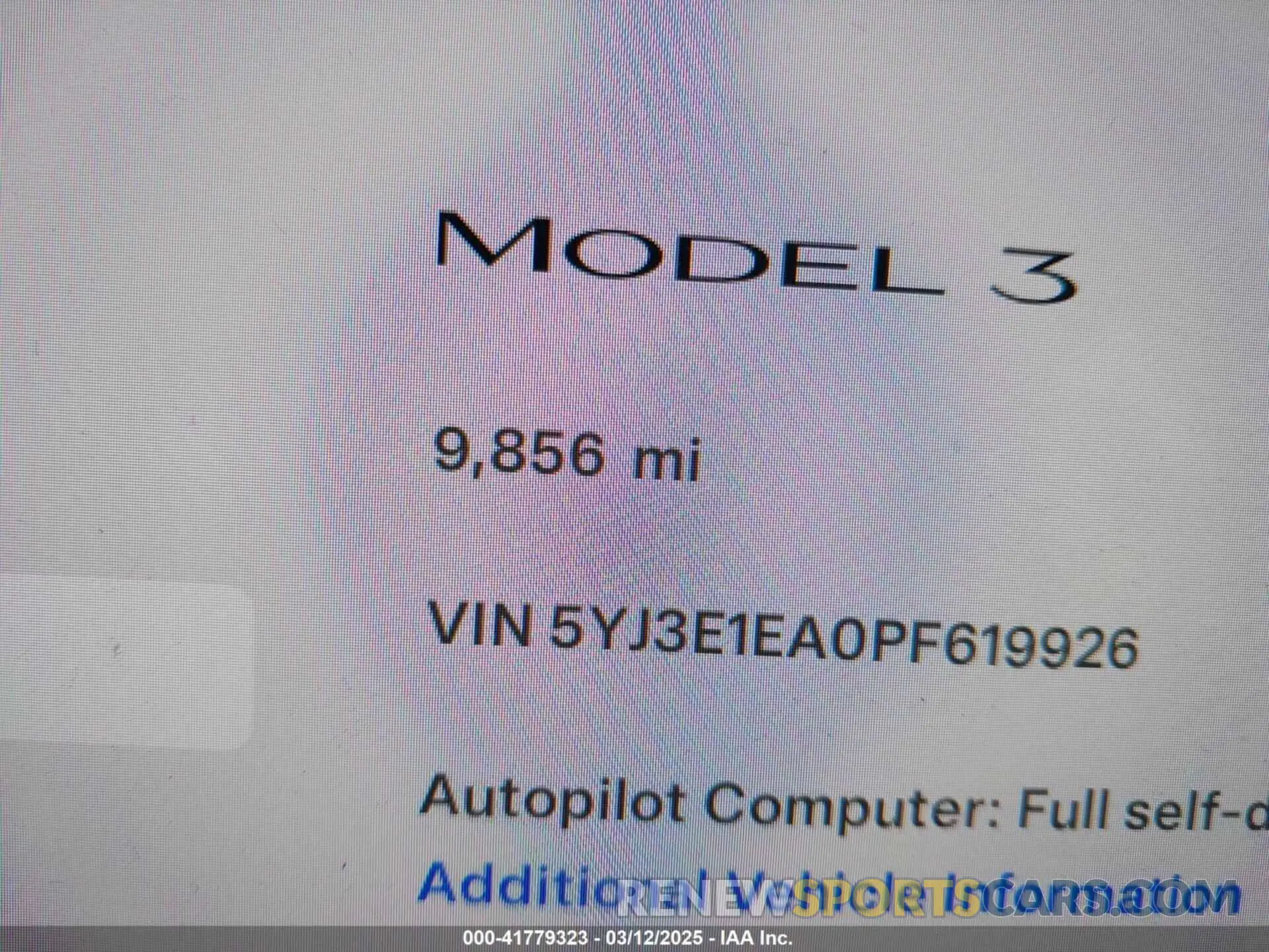 15 fotografías del automóvil dañado 5YJ3E1EA0PF619926 TESLA MODEL 3 2023