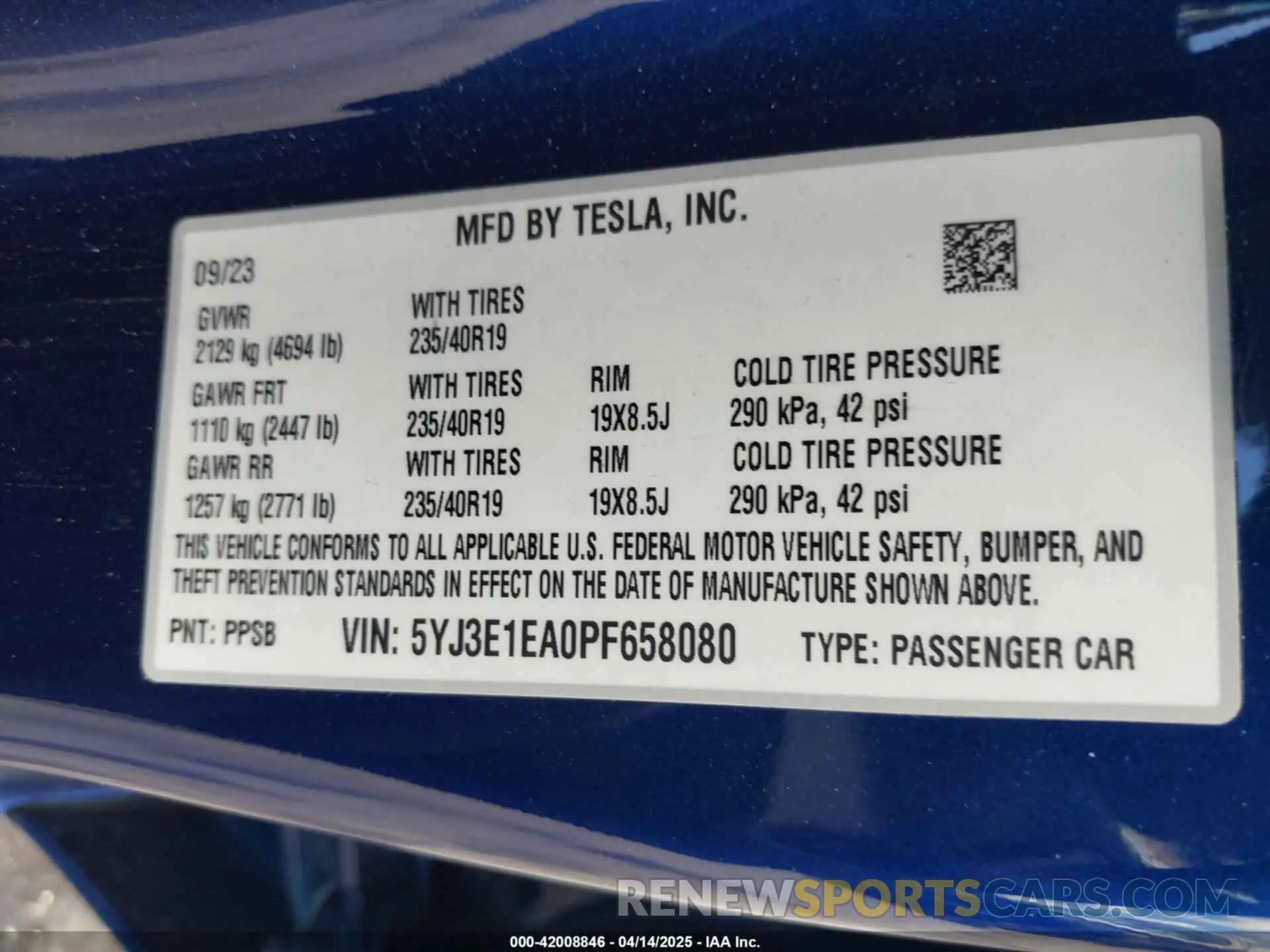 9 fotografías del automóvil dañado 5YJ3E1EA0PF658080 TESLA MODEL 3 2023