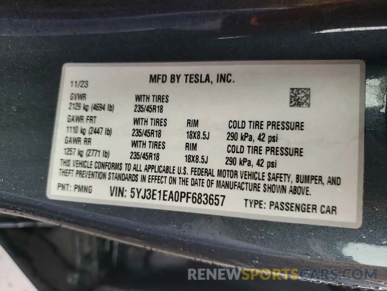 13 fotografías del automóvil dañado 5YJ3E1EA0PF683657 TESLA MODEL 3 2023