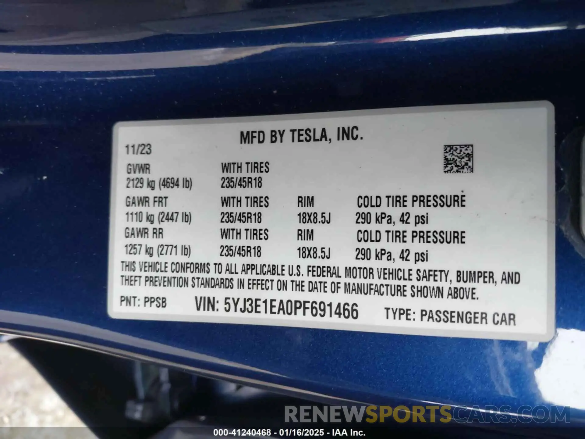 9 fotografías del automóvil dañado 5YJ3E1EA0PF691466 TESLA MODEL 3 2023