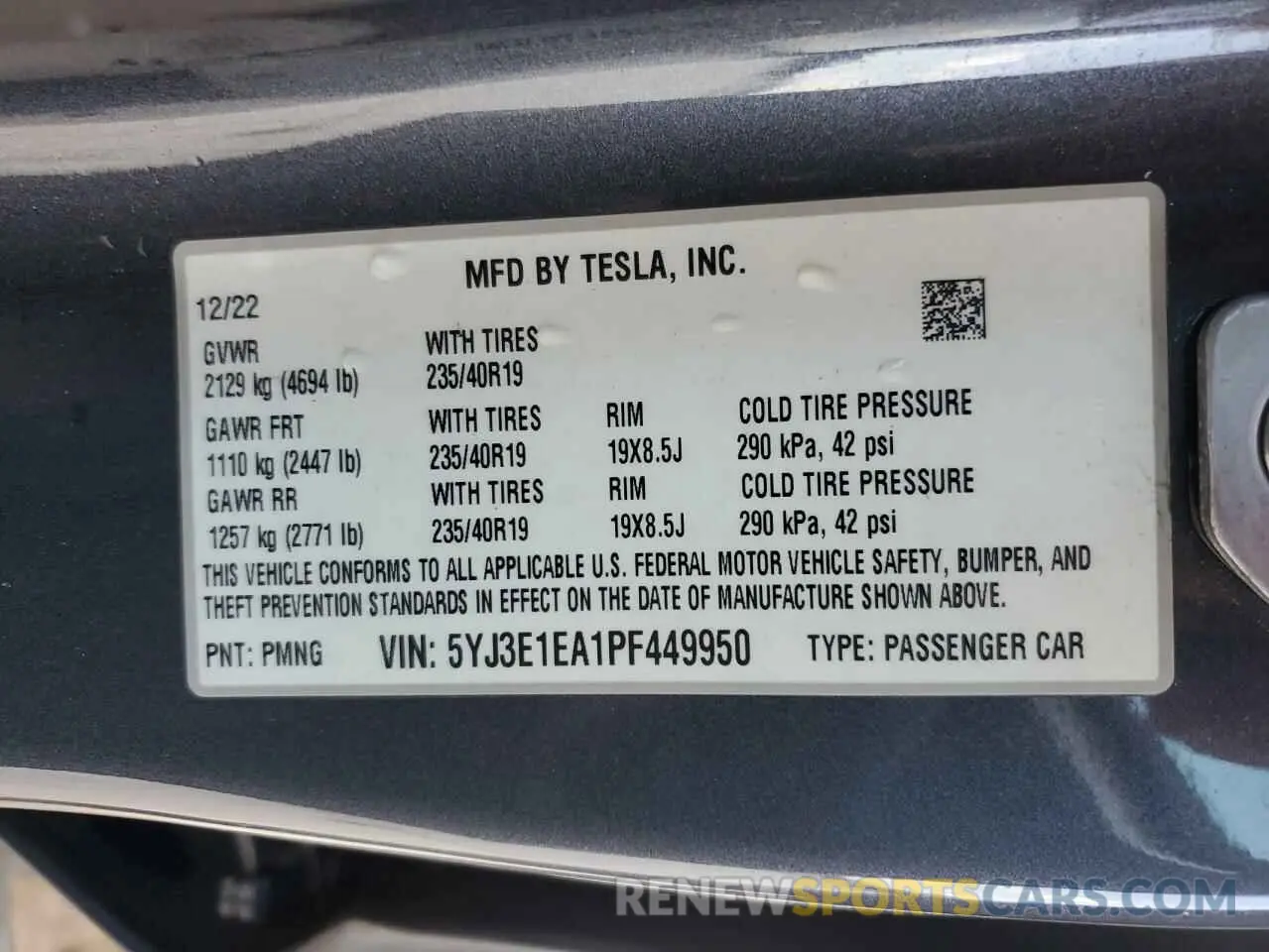 12 fotografías del automóvil dañado 5YJ3E1EA1PF449950 TESLA MODEL 3 2023