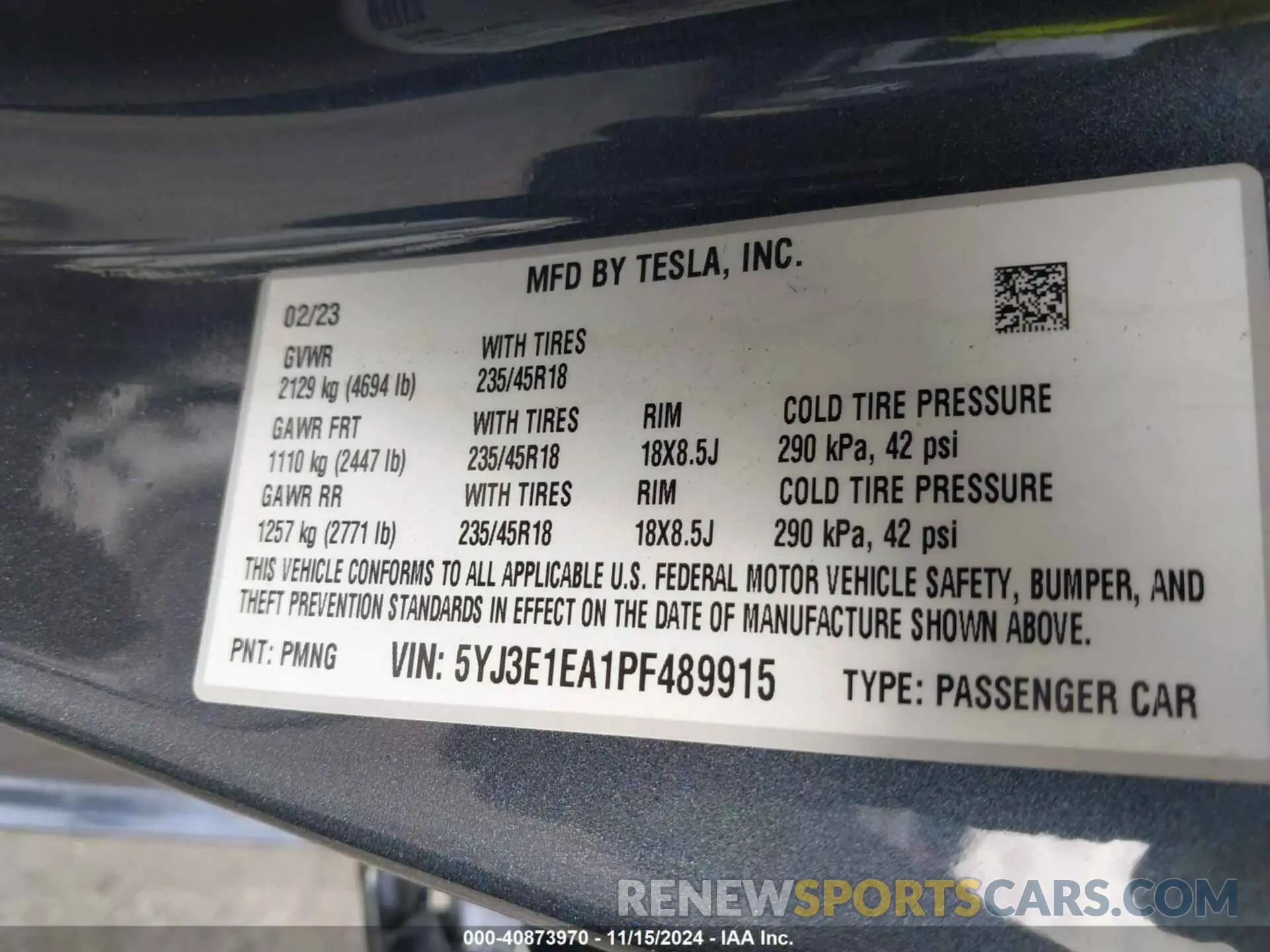 9 fotografías del automóvil dañado 5YJ3E1EA1PF489915 TESLA MODEL 3 2023