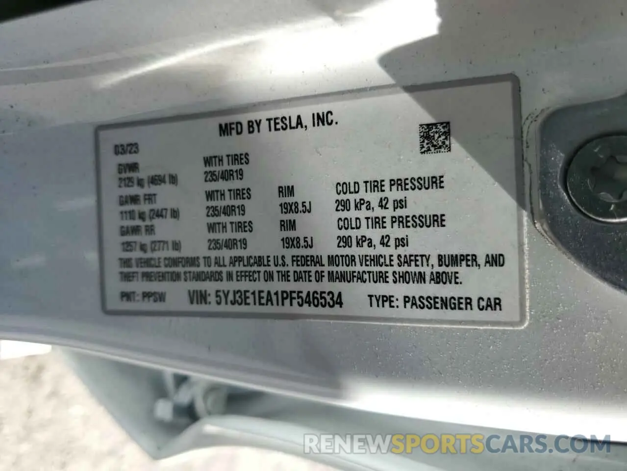 12 fotografías del automóvil dañado 5YJ3E1EA1PF546534 TESLA MODEL 3 2023