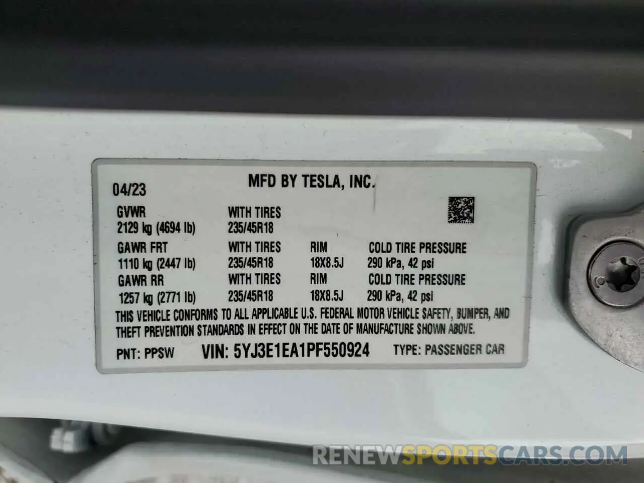 14 fotografías del automóvil dañado 5YJ3E1EA1PF550924 TESLA MODEL 3 2023