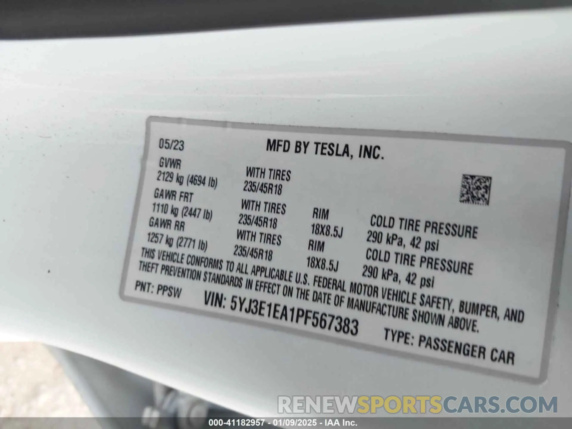 9 fotografías del automóvil dañado 5YJ3E1EA1PF567383 TESLA MODEL 3 2023