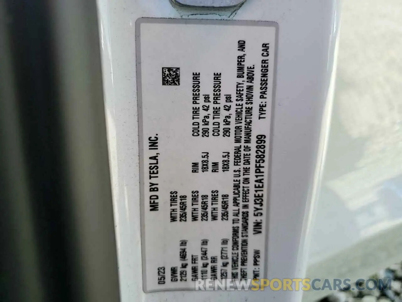 12 fotografías del automóvil dañado 5YJ3E1EA1PF582899 TESLA MODEL 3 2023