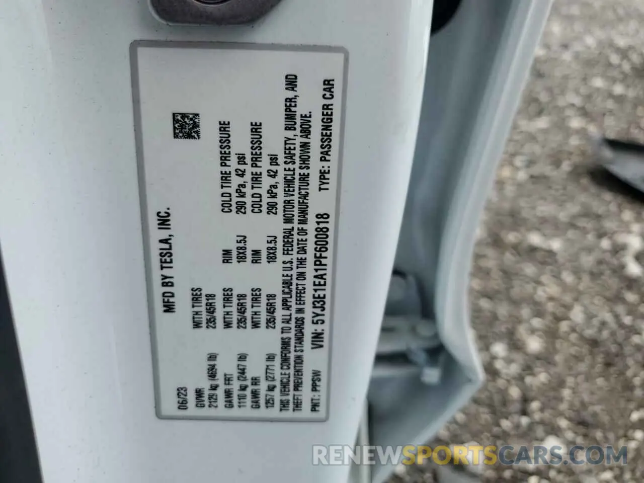 13 fotografías del automóvil dañado 5YJ3E1EA1PF600818 TESLA MODEL 3 2023