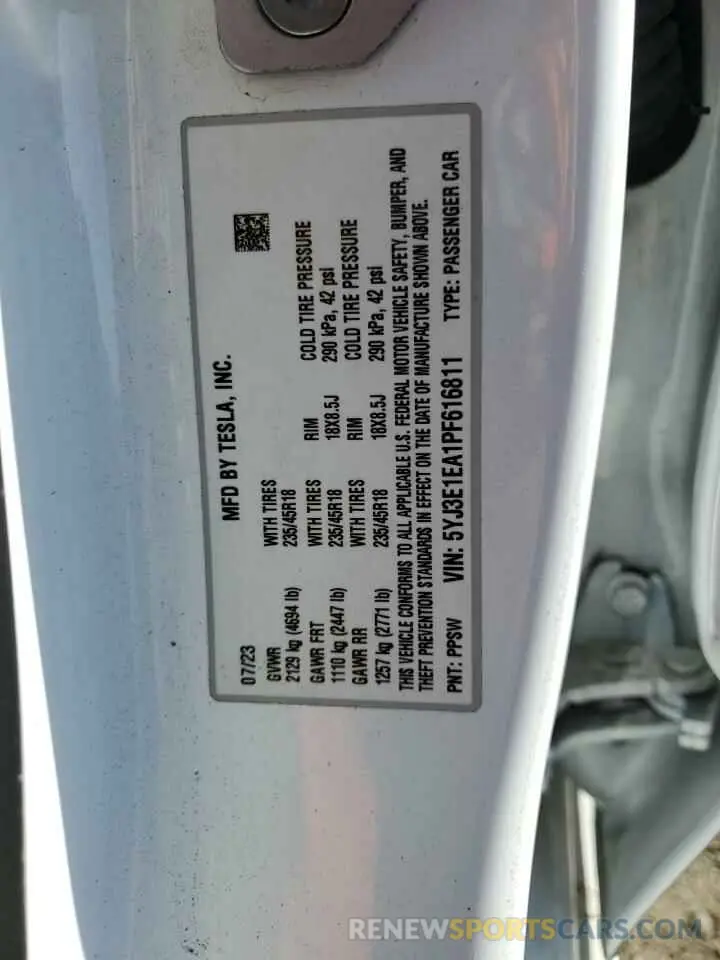 13 fotografías del automóvil dañado 5YJ3E1EA1PF616811 TESLA MODEL 3 2023