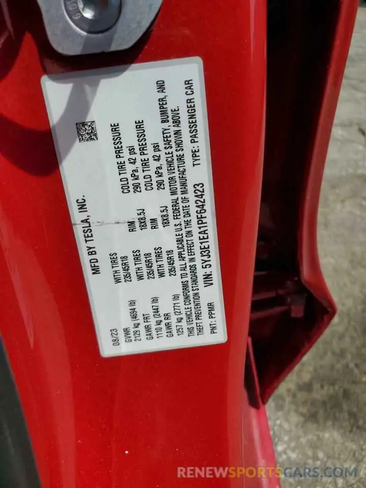 12 fotografías del automóvil dañado 5YJ3E1EA1PF642423 TESLA MODEL 3 2023