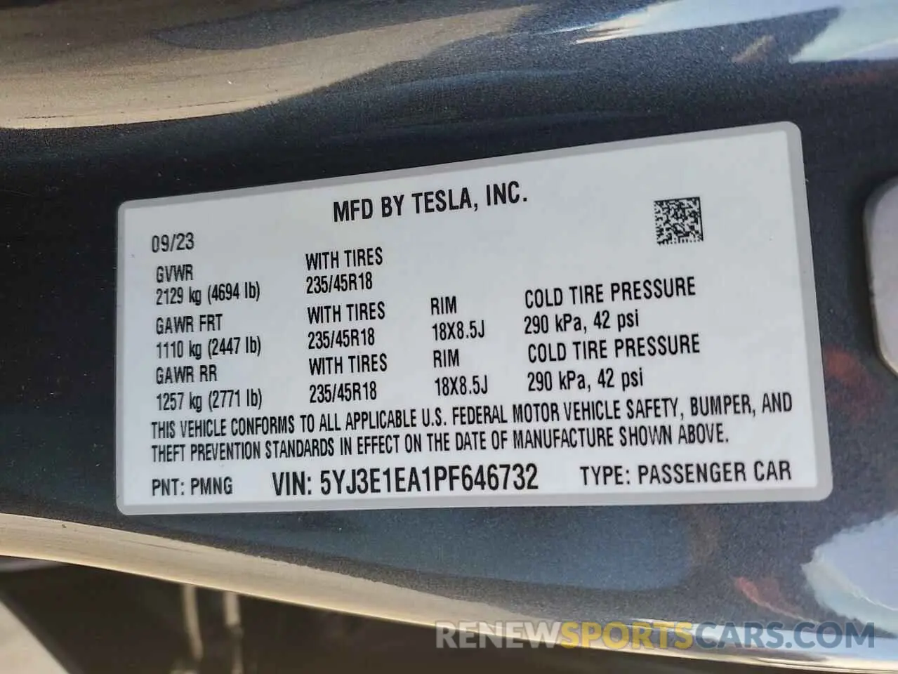 12 fotografías del automóvil dañado 5YJ3E1EA1PF646732 TESLA MODEL 3 2023