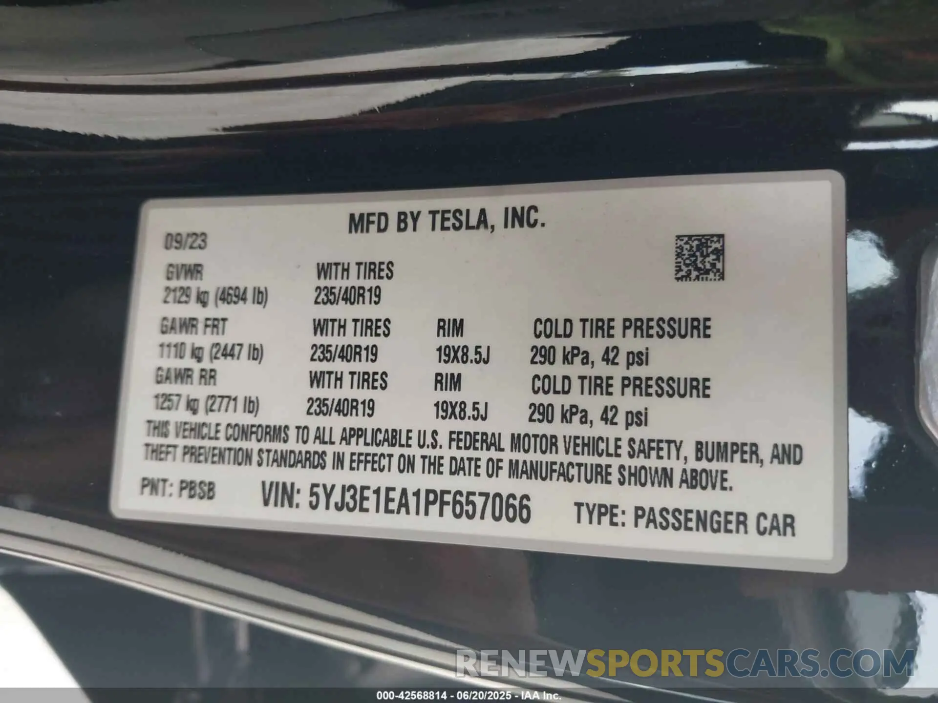 9 fotografías del automóvil dañado 5YJ3E1EA1PF657066 TESLA MODEL 3 2023