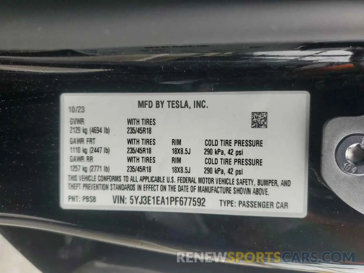 14 fotografías del automóvil dañado 5YJ3E1EA1PF677592 TESLA MODEL 3 2023