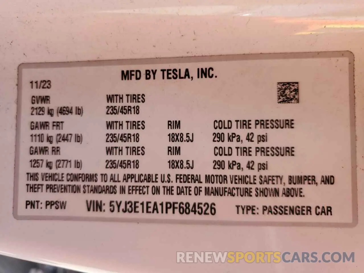 15 fotografías del automóvil dañado 5YJ3E1EA1PF684526 TESLA MODEL 3 2023