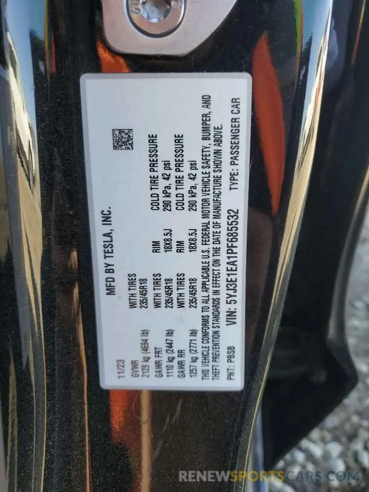 15 fotografías del automóvil dañado 5YJ3E1EA1PF685532 TESLA MODEL 3 2023