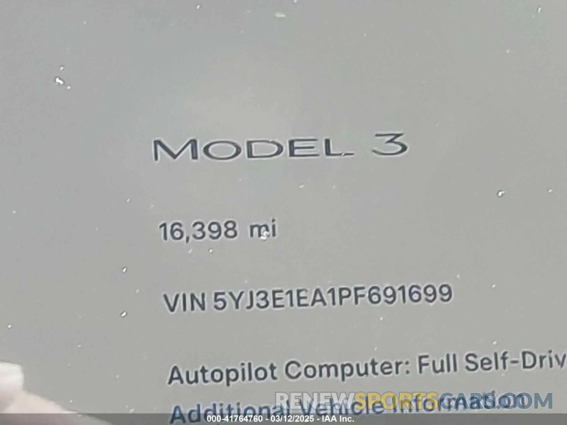 15 fotografías del automóvil dañado 5YJ3E1EA1PF691699 TESLA MODEL 3 2023