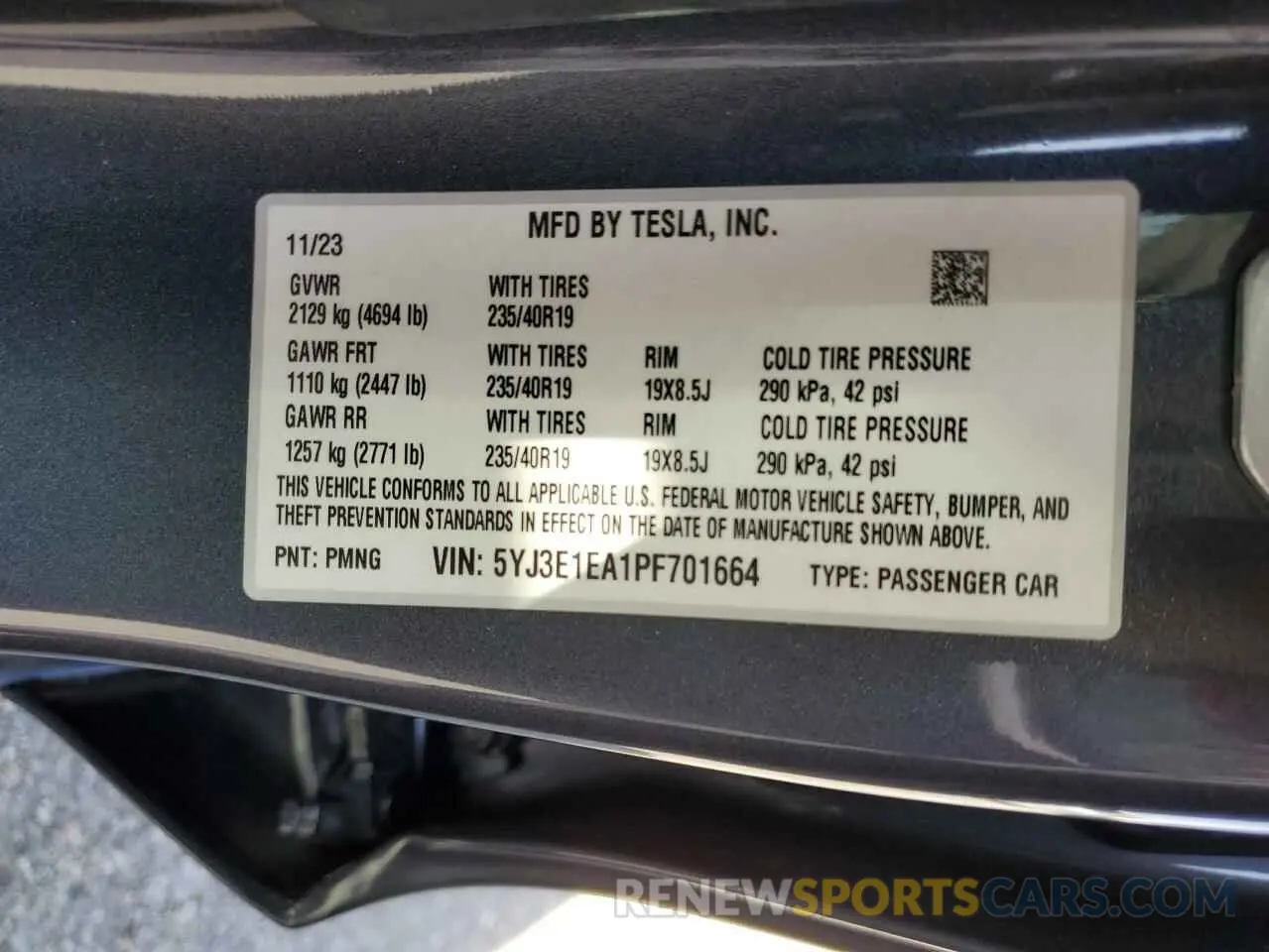 12 fotografías del automóvil dañado 5YJ3E1EA1PF701664 TESLA MODEL 3 2023