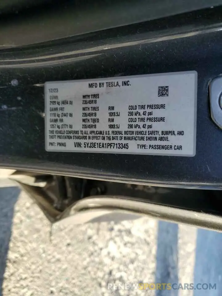 13 fotografías del automóvil dañado 5YJ3E1EA1PF713345 TESLA MODEL 3 2023