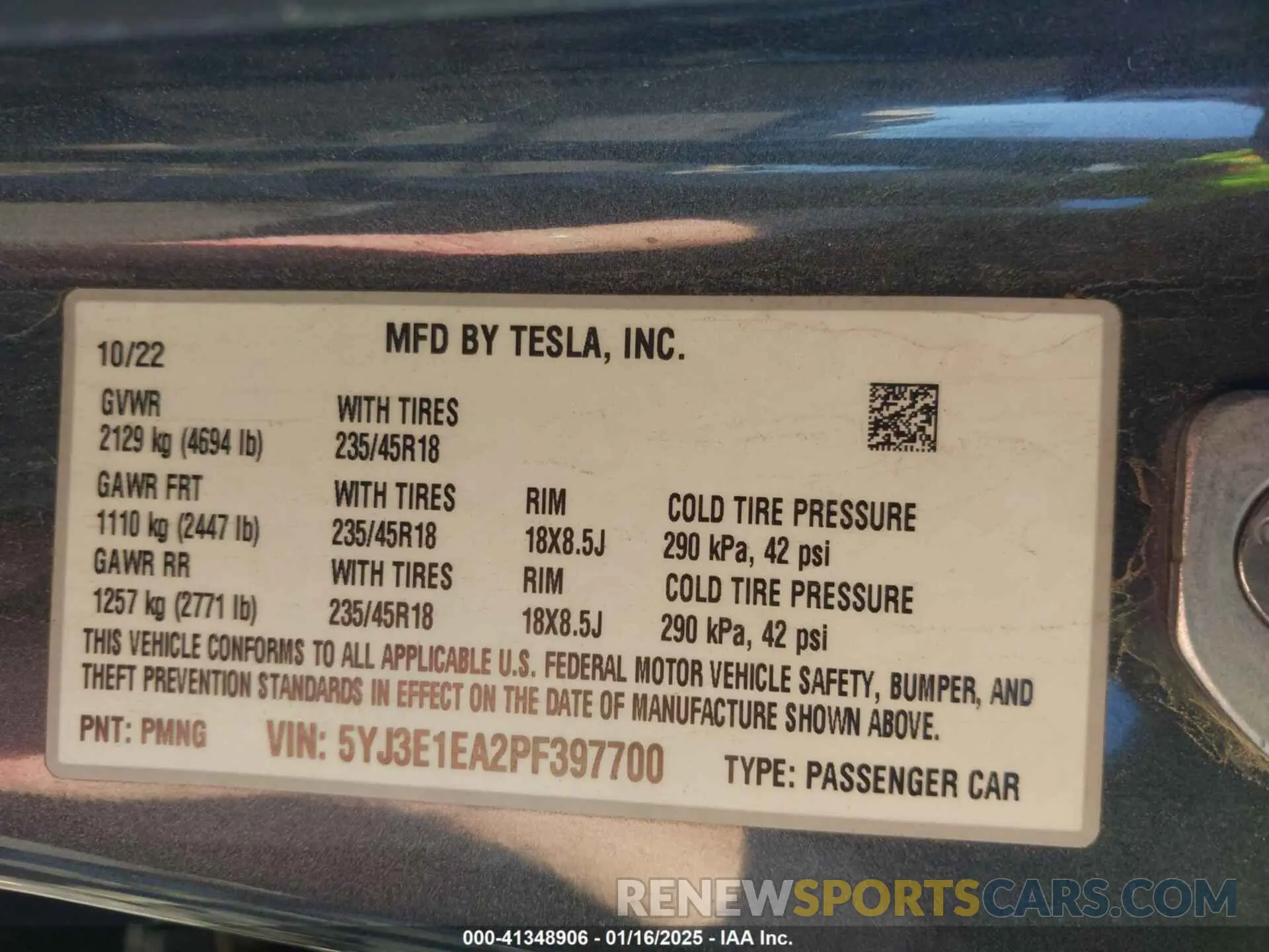 9 fotografías del automóvil dañado 5YJ3E1EA2PF397700 TESLA MODEL 3 2023