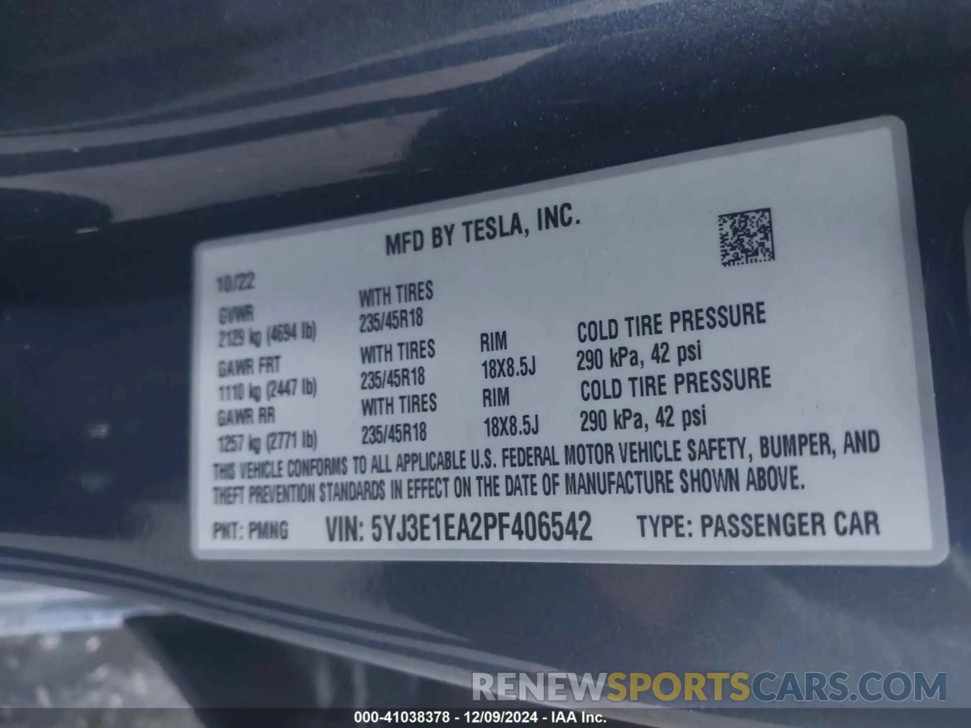 9 fotografías del automóvil dañado 5YJ3E1EA2PF406542 TESLA MODEL 3 2023