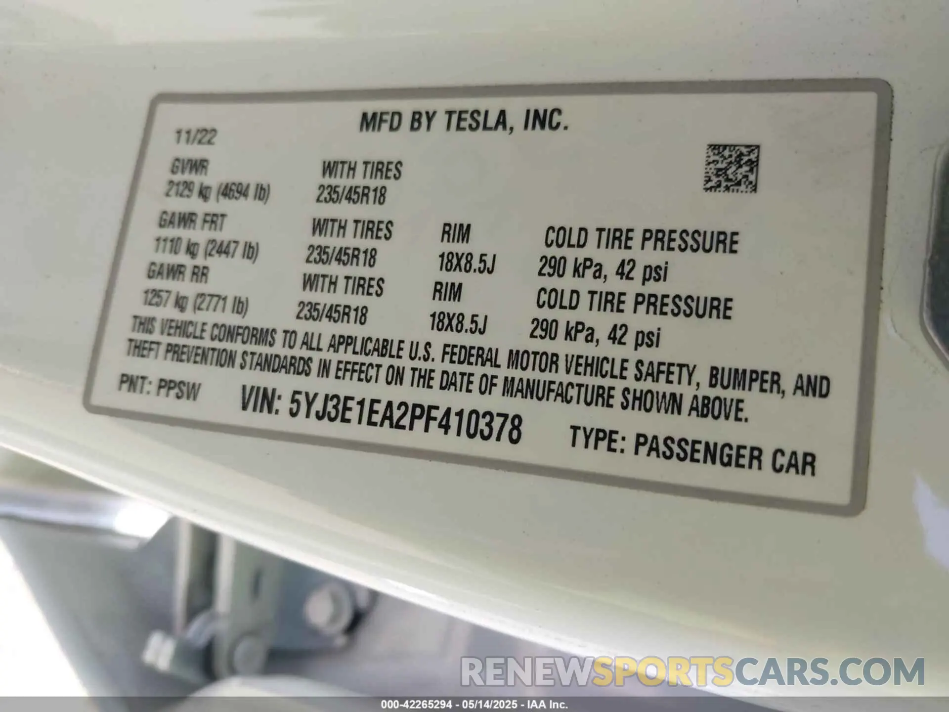 9 fotografías del automóvil dañado 5YJ3E1EA2PF410378 TESLA MODEL 3 2023