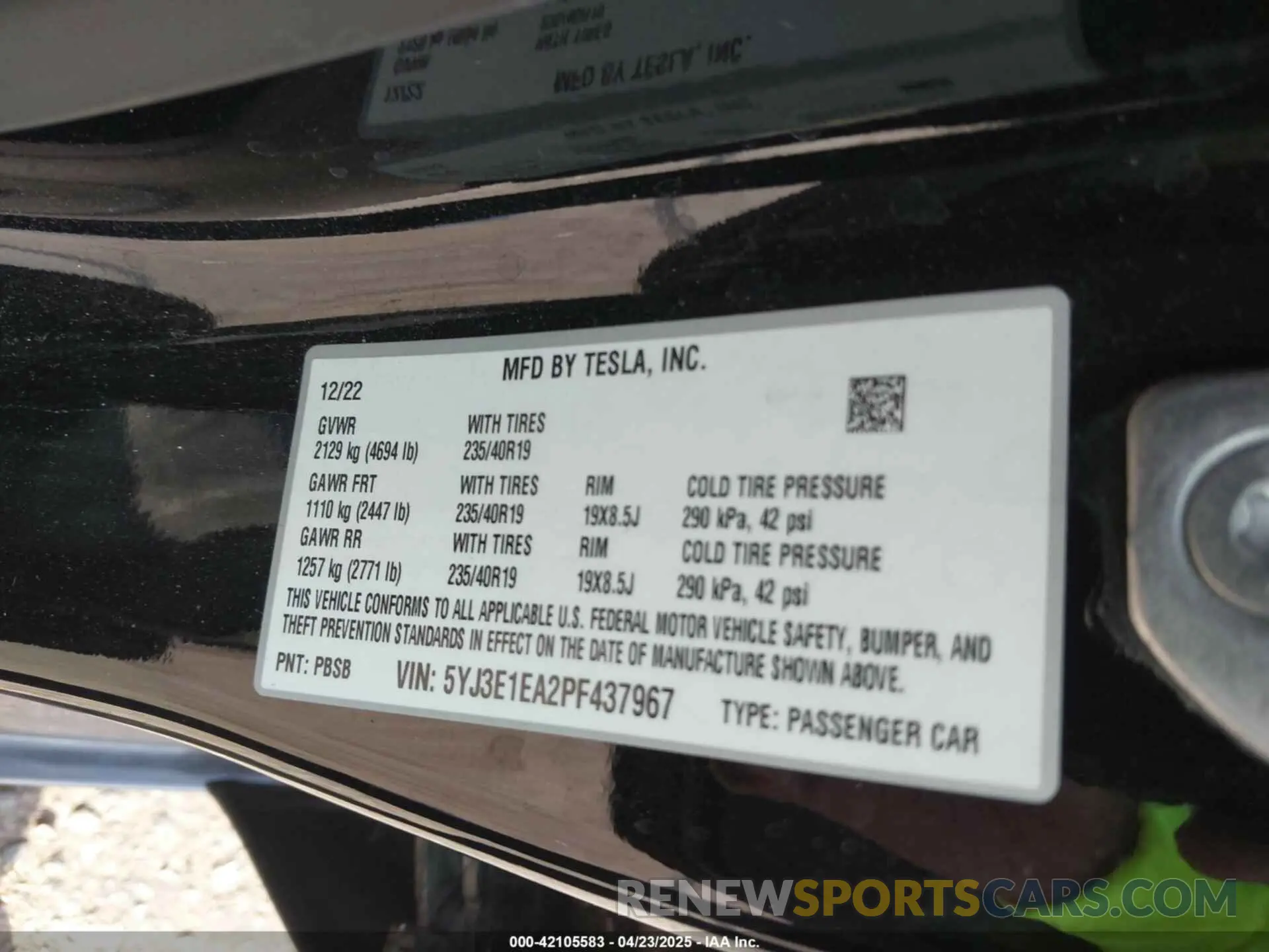 9 fotografías del automóvil dañado 5YJ3E1EA2PF437967 TESLA MODEL 3 2023