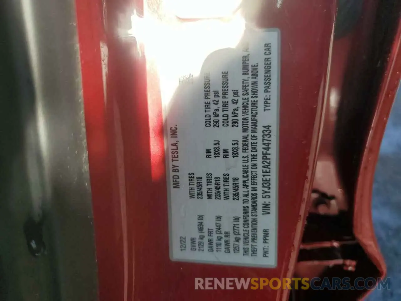 12 fotografías del automóvil dañado 5YJ3E1EA2PF447334 TESLA MODEL 3 2023