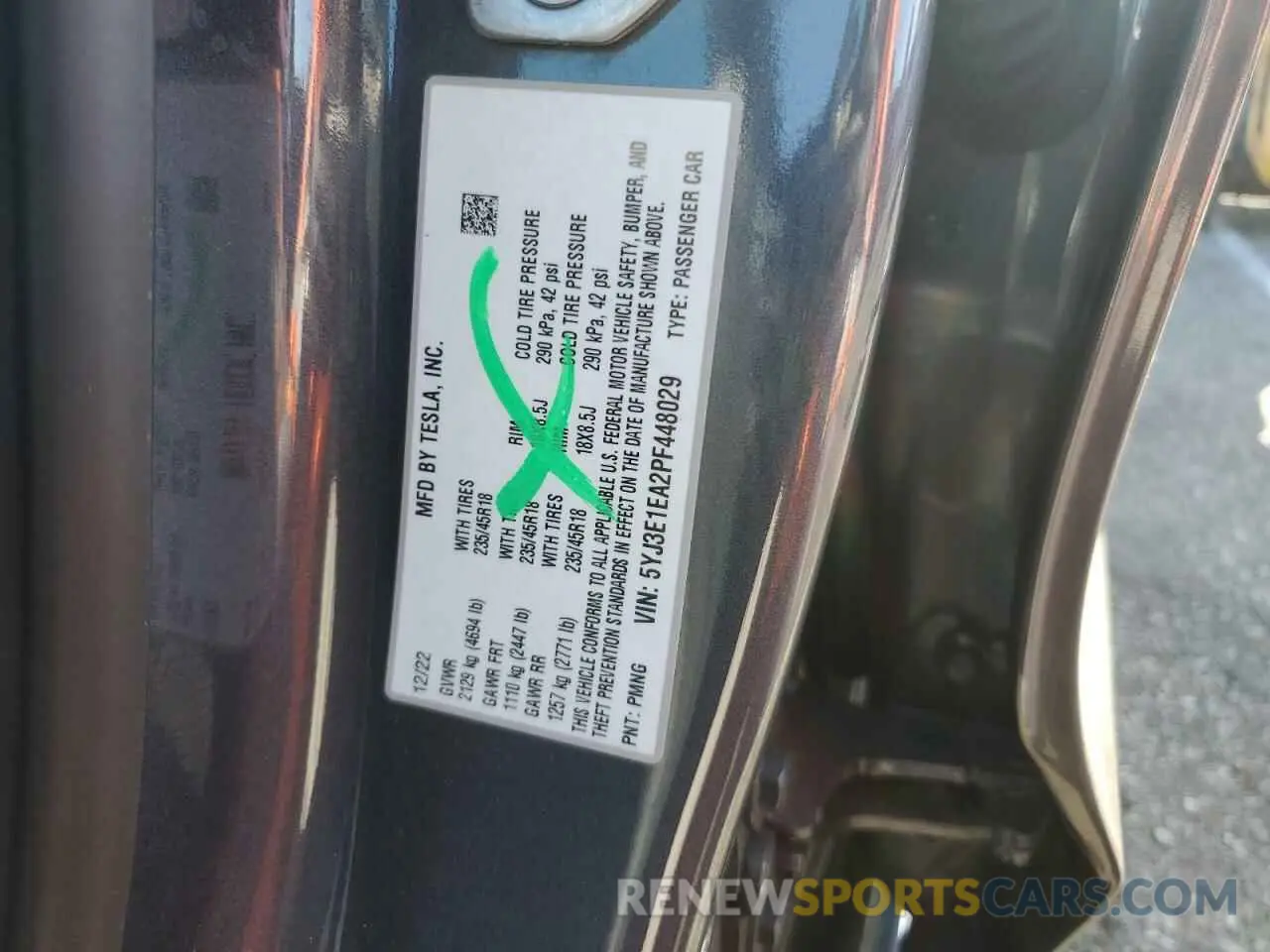 13 fotografías del automóvil dañado 5YJ3E1EA2PF448029 TESLA MODEL 3 2023