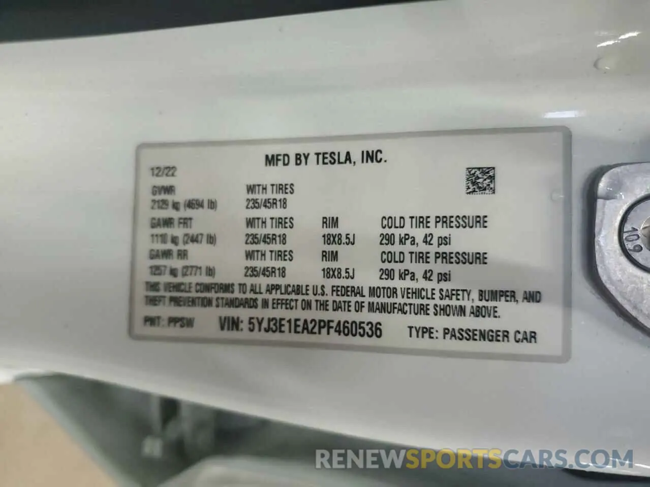 13 fotografías del automóvil dañado 5YJ3E1EA2PF460536 TESLA MODEL 3 2023
