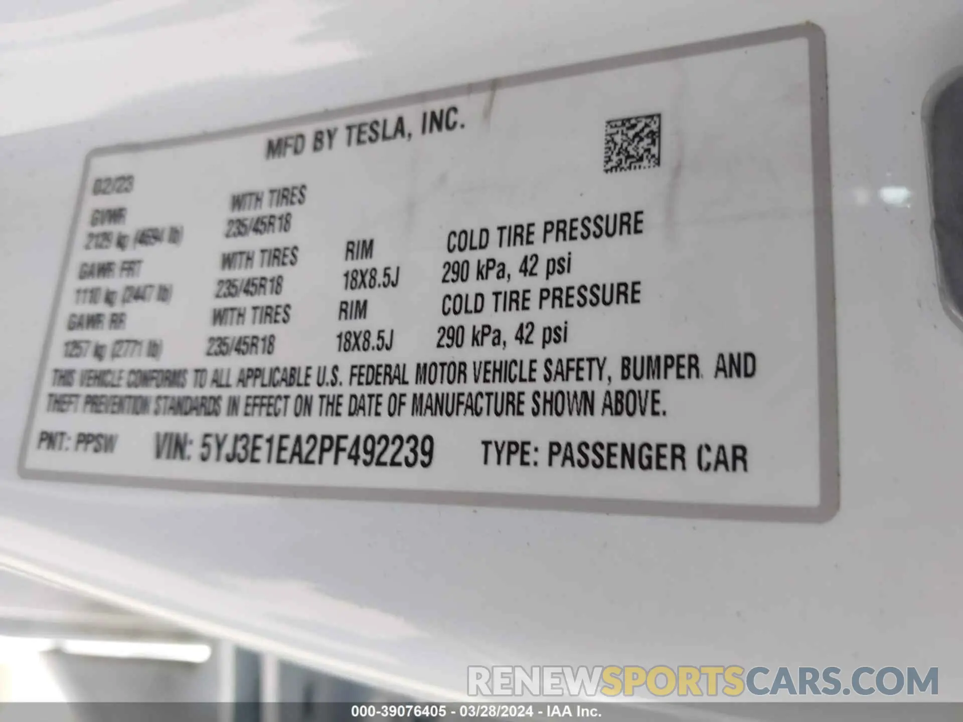 9 fotografías del automóvil dañado 5YJ3E1EA2PF492239 TESLA MODEL 3 2023