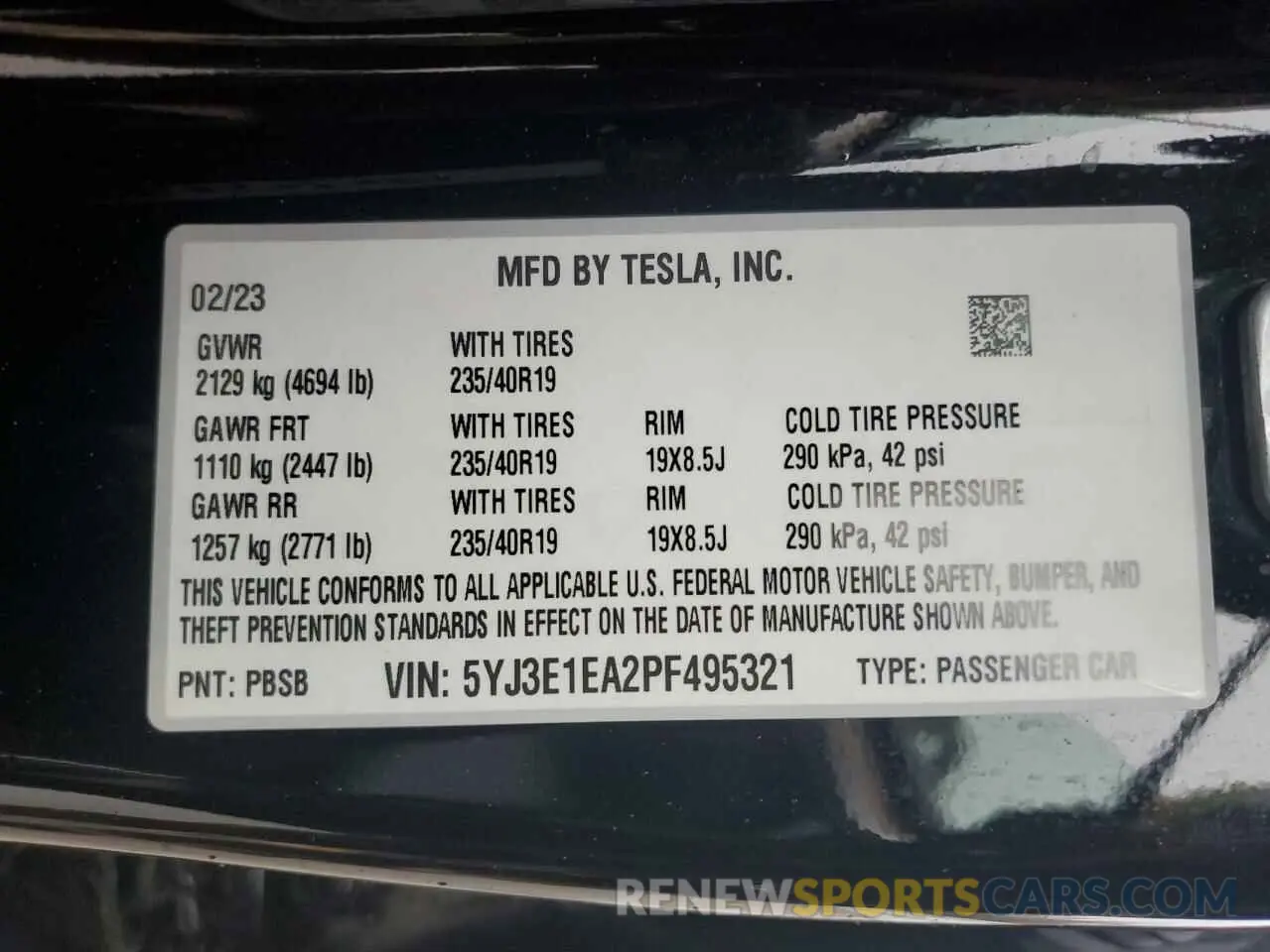 12 fotografías del automóvil dañado 5YJ3E1EA2PF495321 TESLA MODEL 3 2023