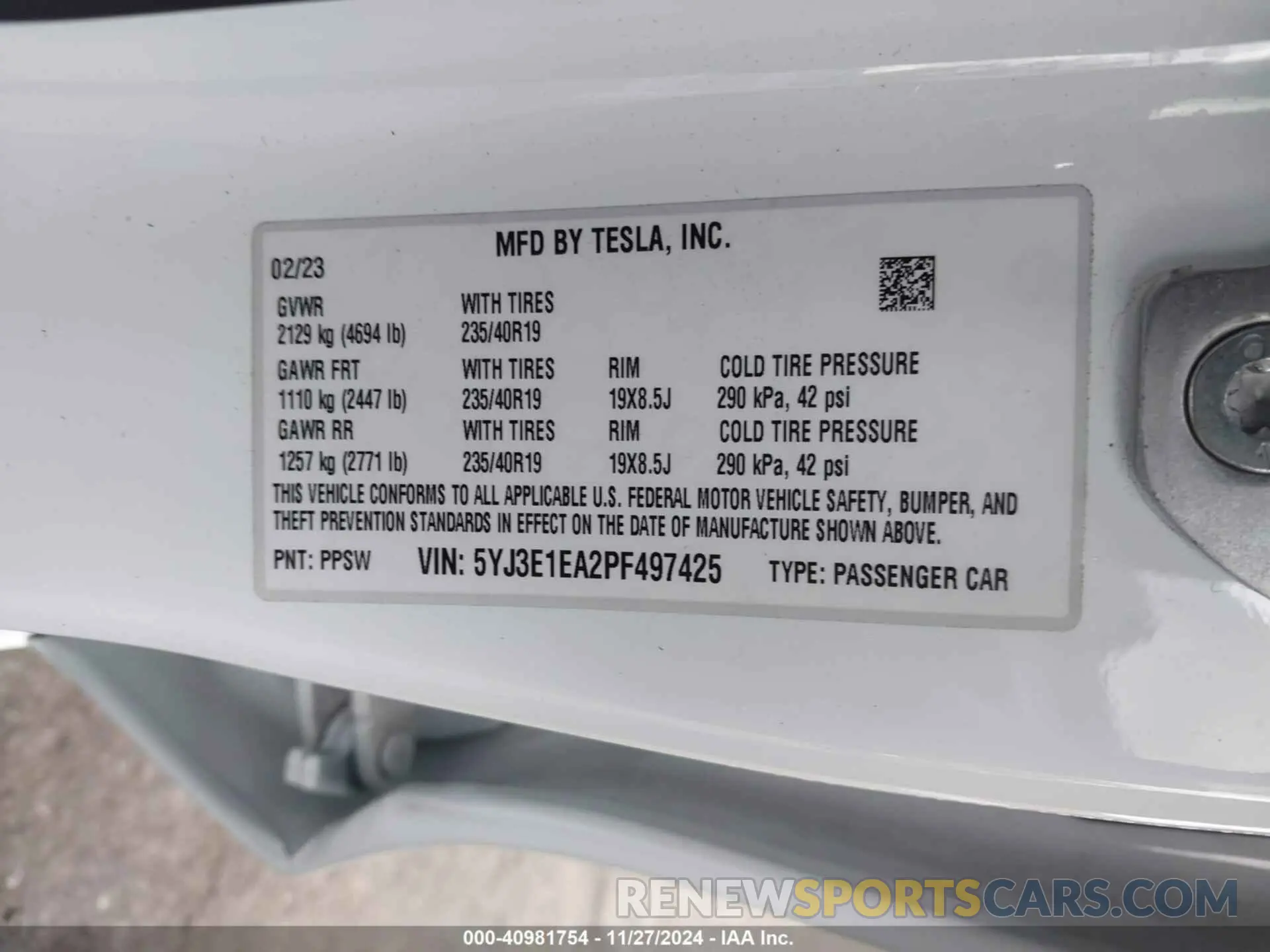 9 fotografías del automóvil dañado 5YJ3E1EA2PF497425 TESLA MODEL 3 2023
