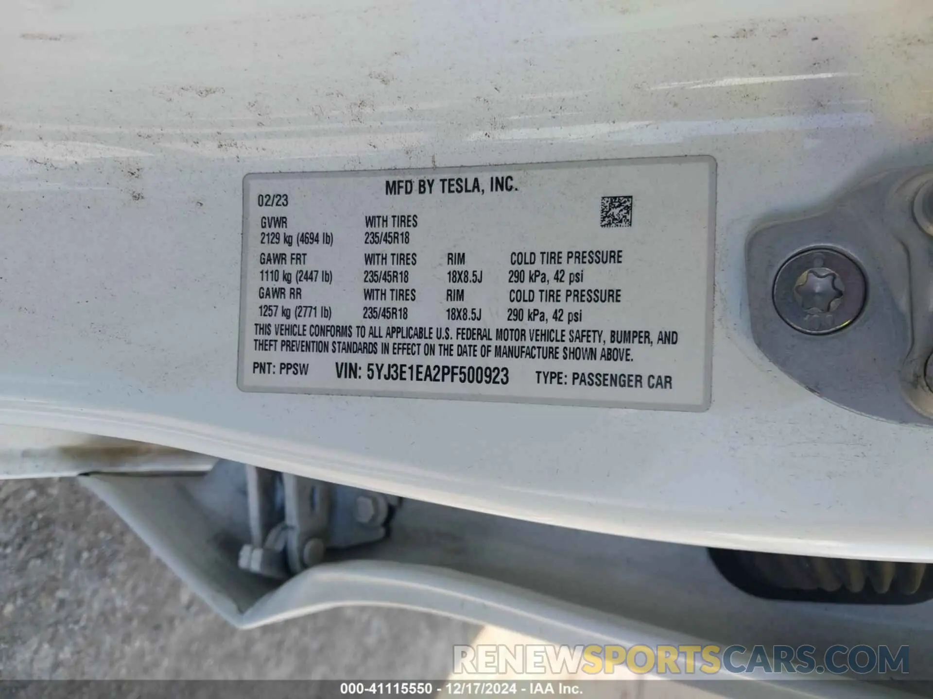 9 fotografías del automóvil dañado 5YJ3E1EA2PF500923 TESLA MODEL 3 2023
