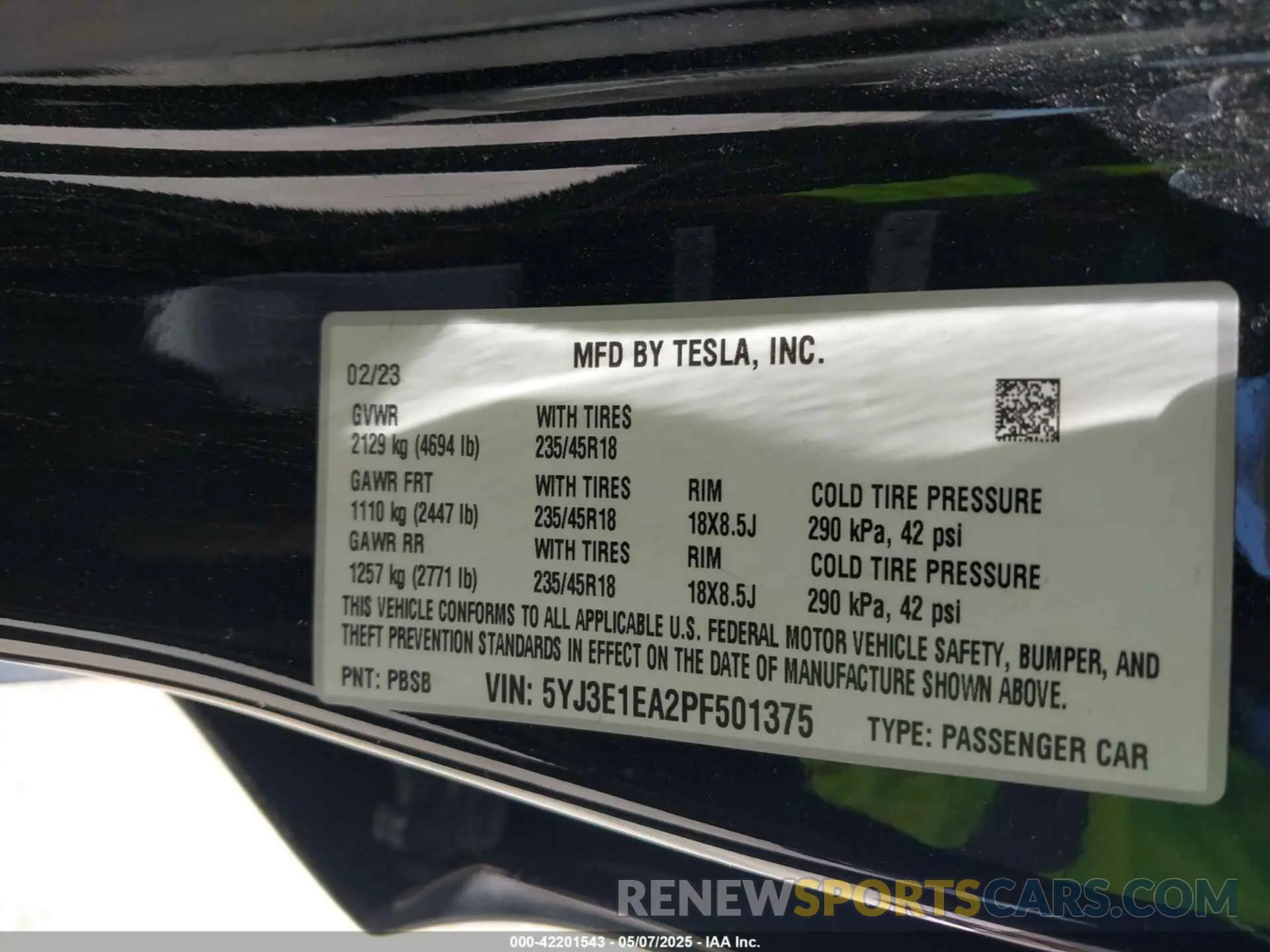 9 fotografías del automóvil dañado 5YJ3E1EA2PF501375 TESLA MODEL 3 2023