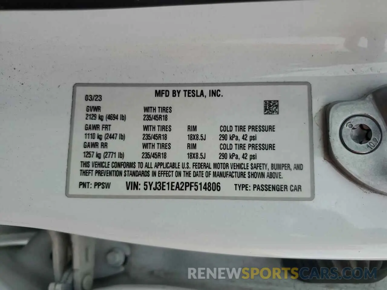 13 fotografías del automóvil dañado 5YJ3E1EA2PF514806 TESLA MODEL 3 2023
