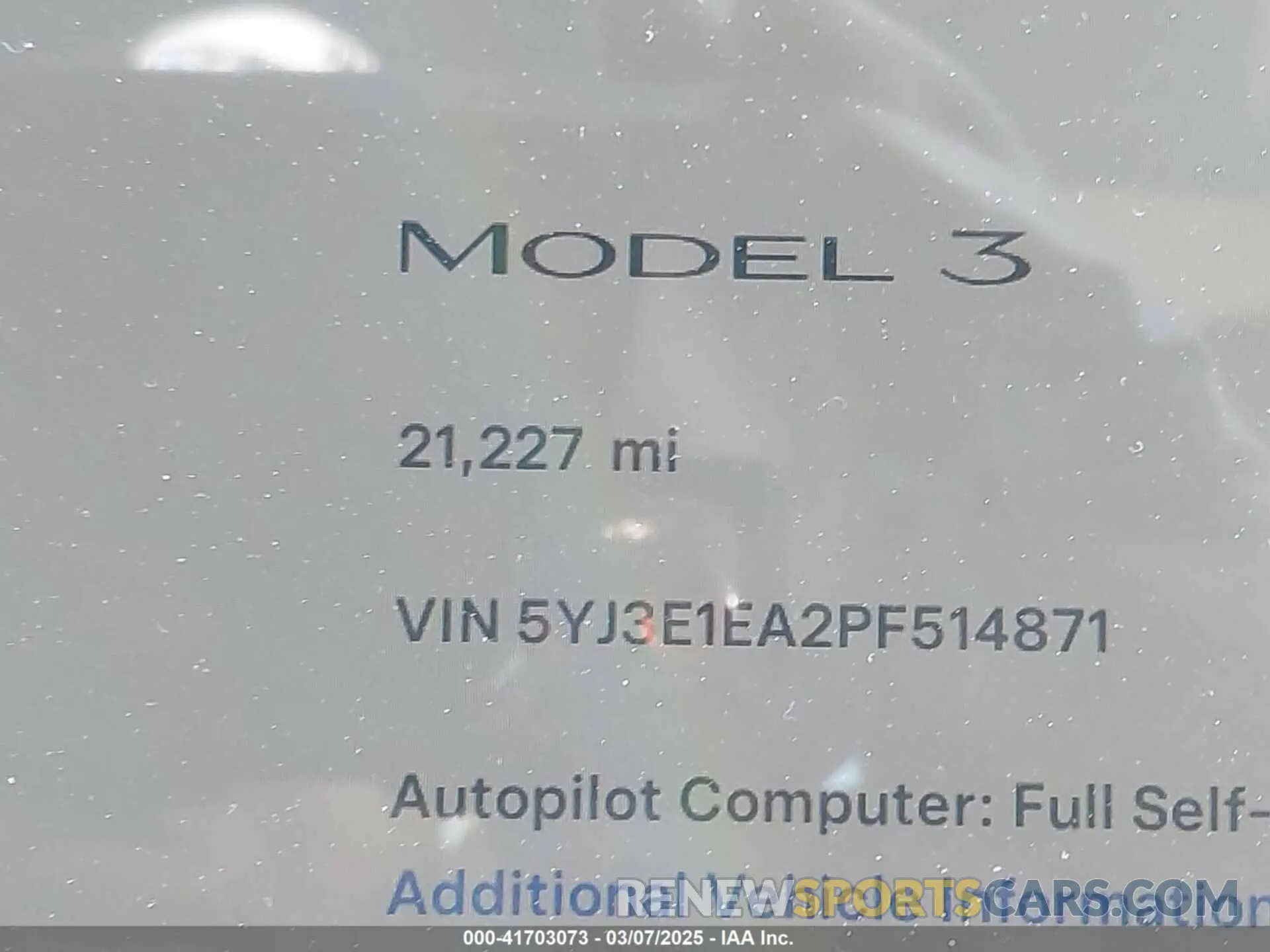 15 fotografías del automóvil dañado 5YJ3E1EA2PF514871 TESLA MODEL 3 2023