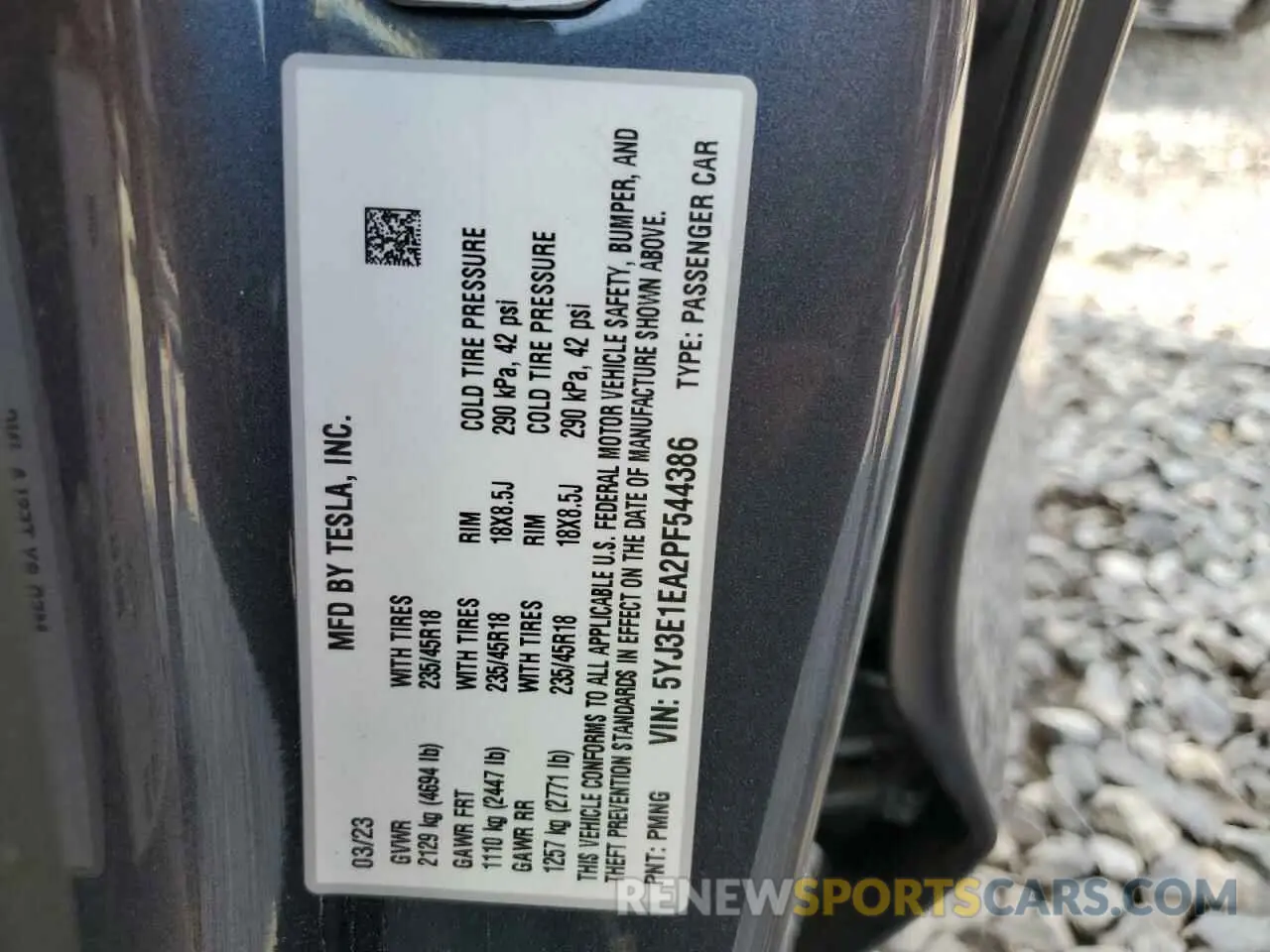 12 fotografías del automóvil dañado 5YJ3E1EA2PF544386 TESLA MODEL 3 2023