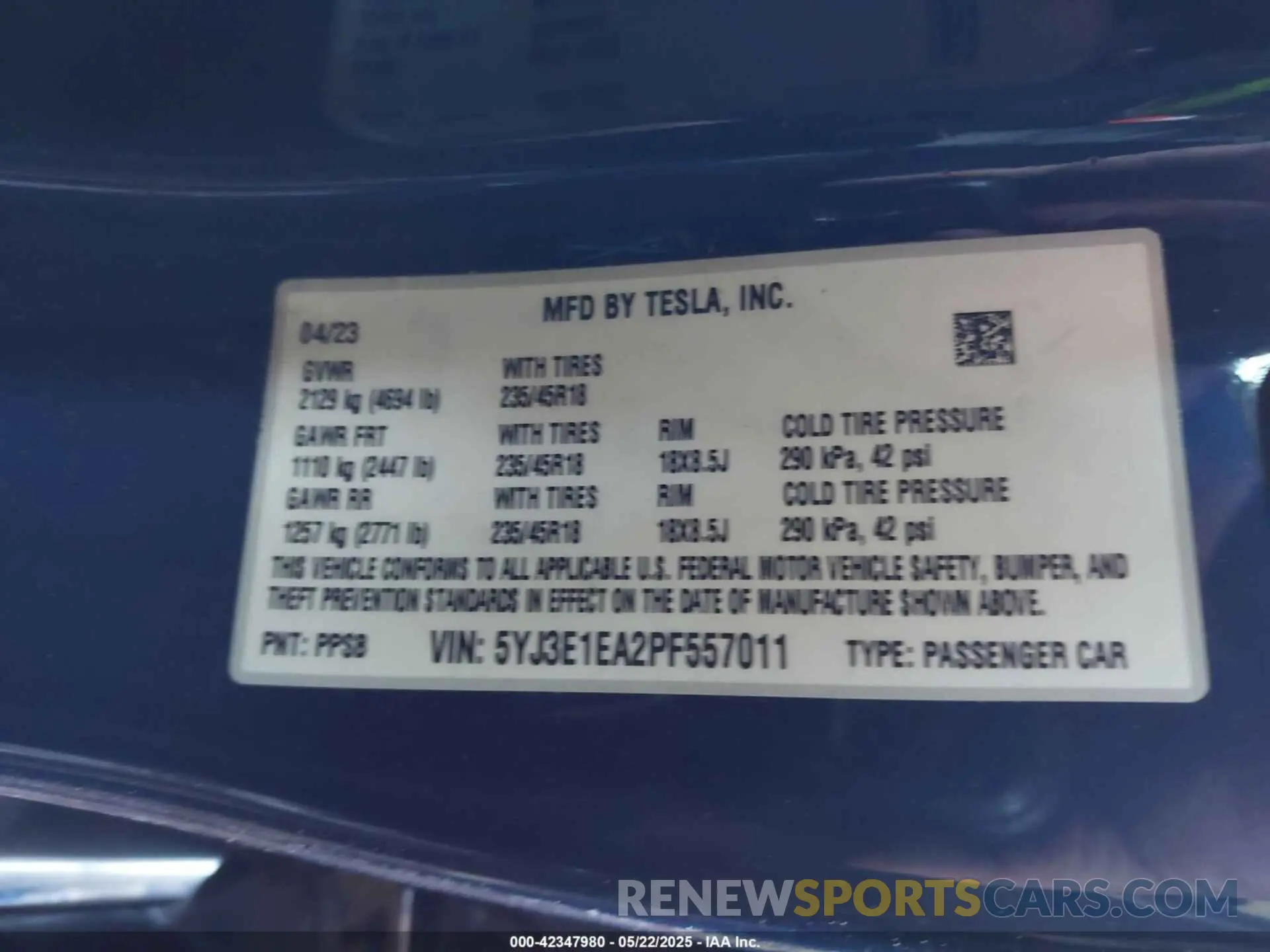 9 fotografías del automóvil dañado 5YJ3E1EA2PF557011 TESLA MODEL 3 2023