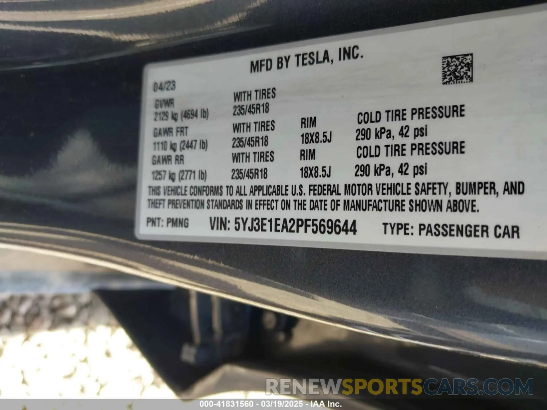 9 fotografías del automóvil dañado 5YJ3E1EA2PF569644 TESLA MODEL 3 2023