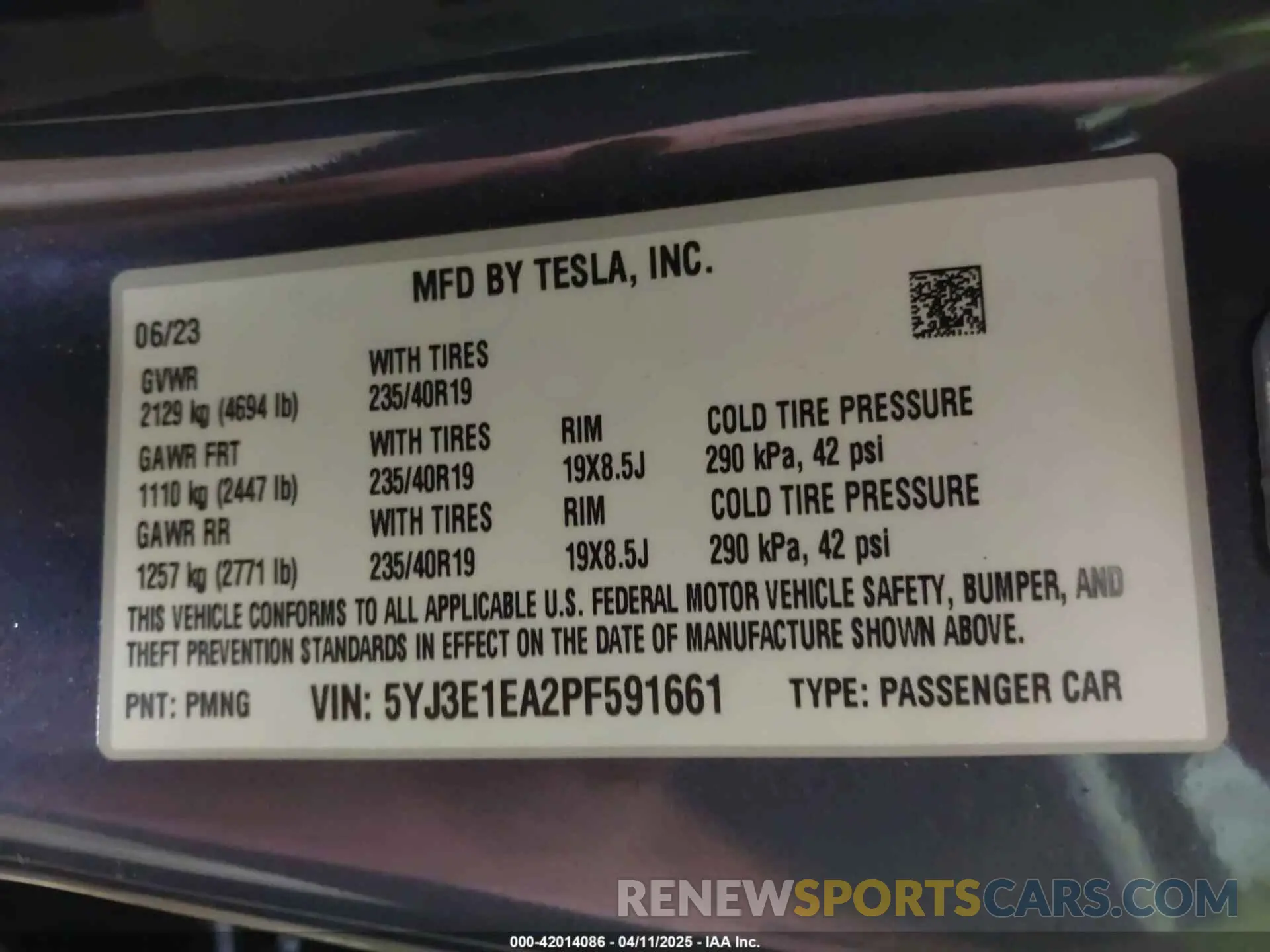 9 fotografías del automóvil dañado 5YJ3E1EA2PF591661 TESLA MODEL 3 2023