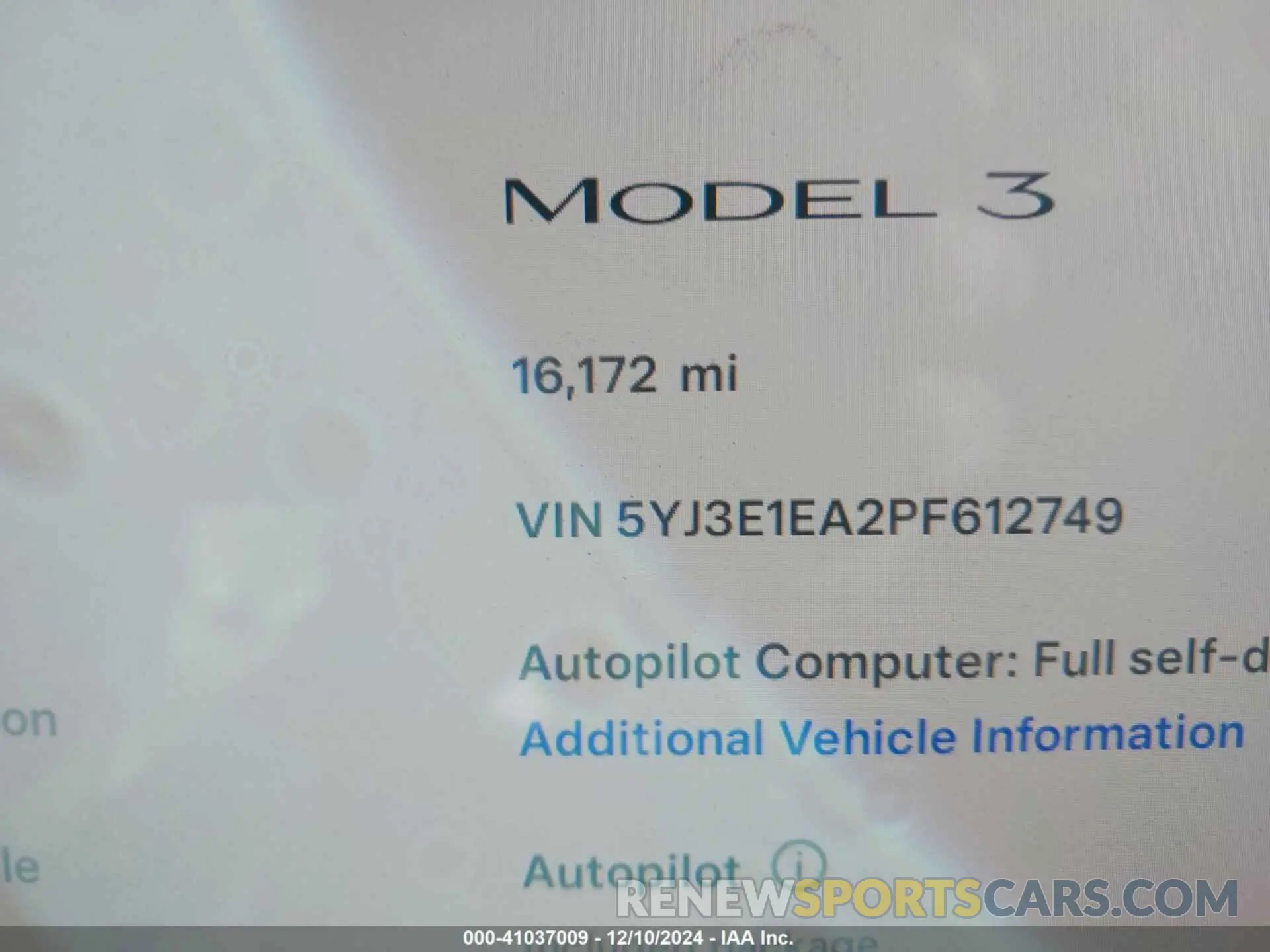 16 fotografías del automóvil dañado 5YJ3E1EA2PF612749 TESLA MODEL 3 2023