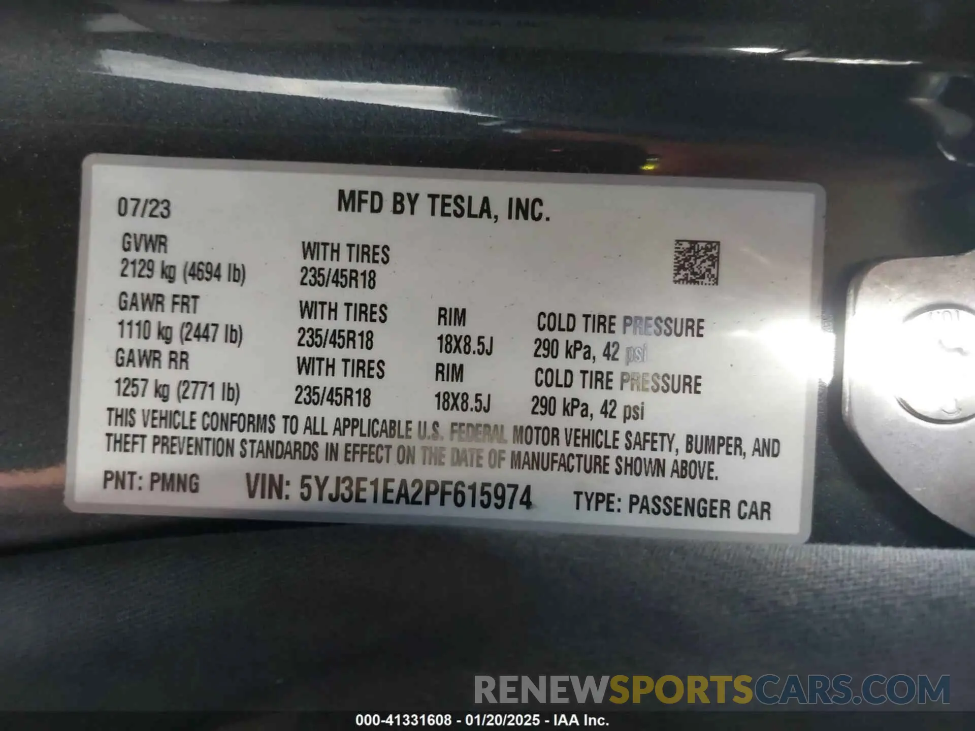 9 fotografías del automóvil dañado 5YJ3E1EA2PF615974 TESLA MODEL 3 2023