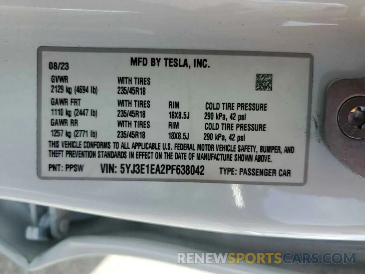 12 fotografías del automóvil dañado 5YJ3E1EA2PF638042 TESLA MODEL 3 2023