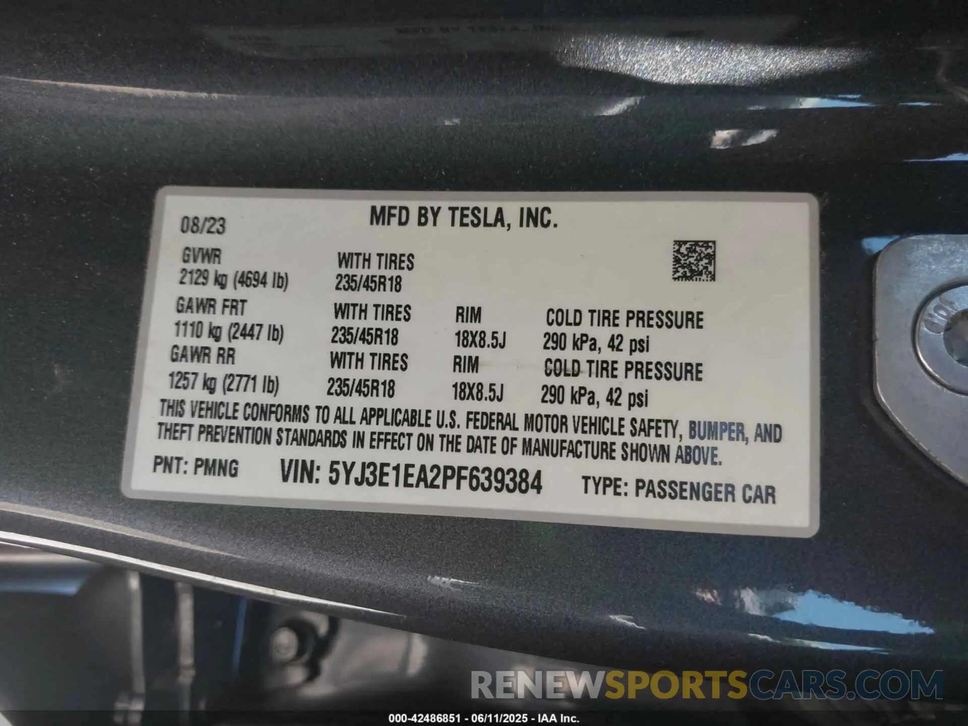9 fotografías del automóvil dañado 5YJ3E1EA2PF639384 TESLA MODEL 3 2023