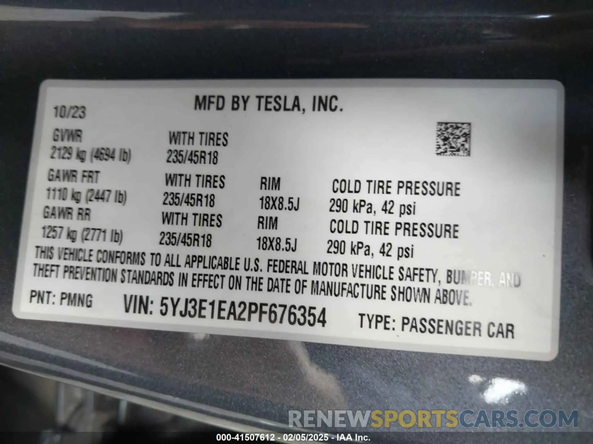 9 fotografías del automóvil dañado 5YJ3E1EA2PF676354 TESLA MODEL 3 2023