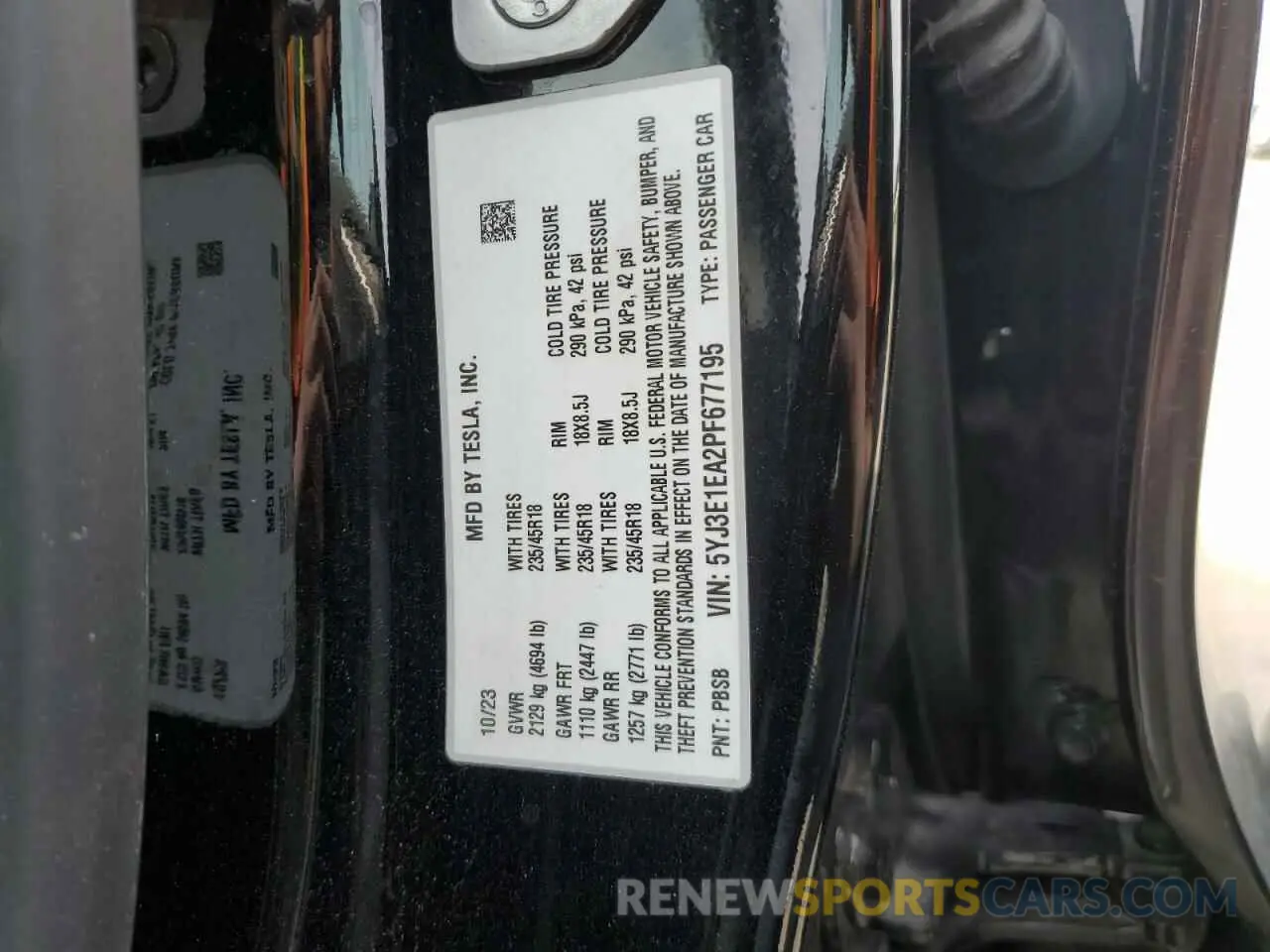 16 fotografías del automóvil dañado 5YJ3E1EA2PF677195 TESLA MODEL 3 2023