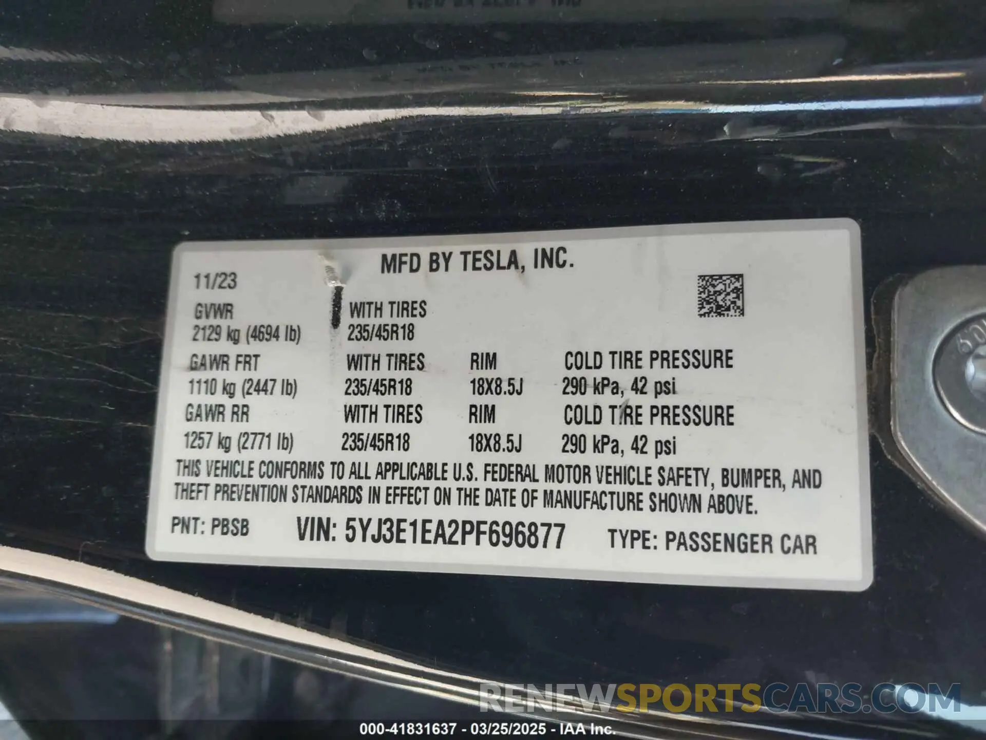 9 fotografías del automóvil dañado 5YJ3E1EA2PF696877 TESLA MODEL 3 2023