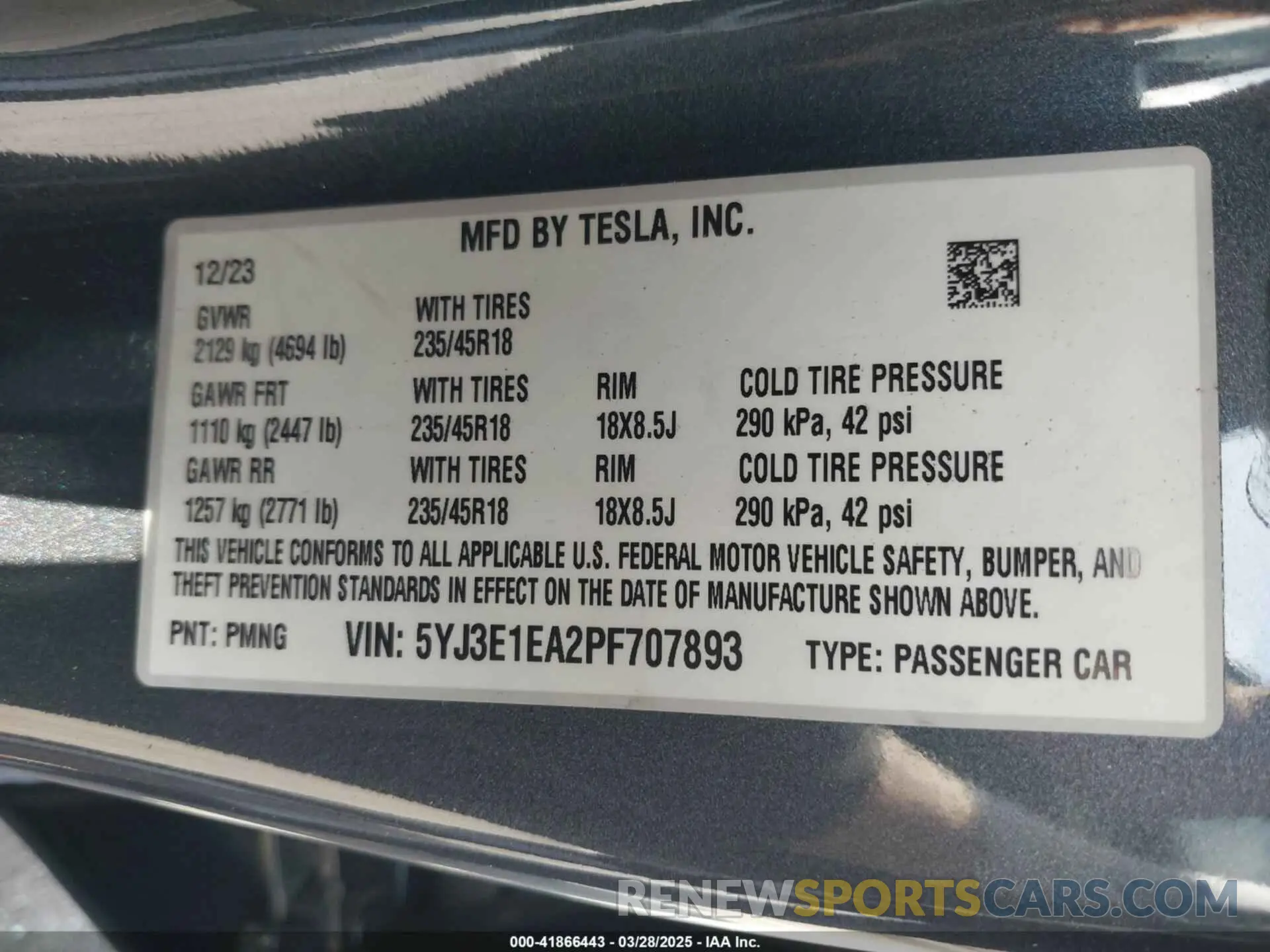 9 fotografías del automóvil dañado 5YJ3E1EA2PF707893 TESLA MODEL 3 2023