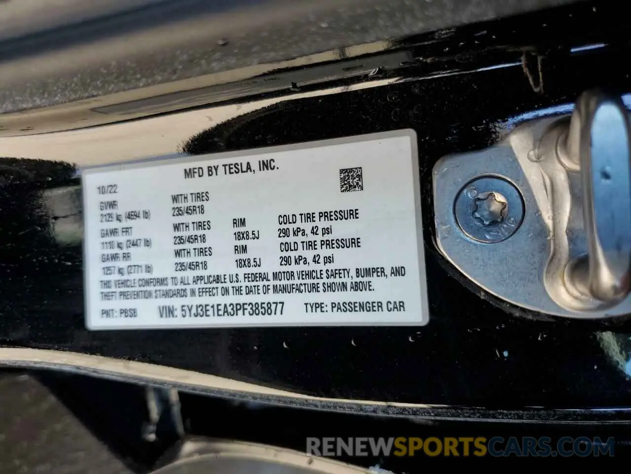 12 fotografías del automóvil dañado 5YJ3E1EA3PF385877 TESLA MODEL 3 2023