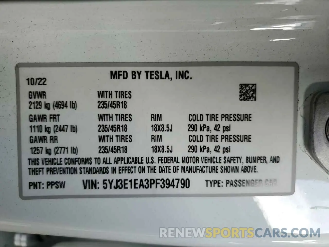 13 fotografías del automóvil dañado 5YJ3E1EA3PF394790 TESLA MODEL 3 2023