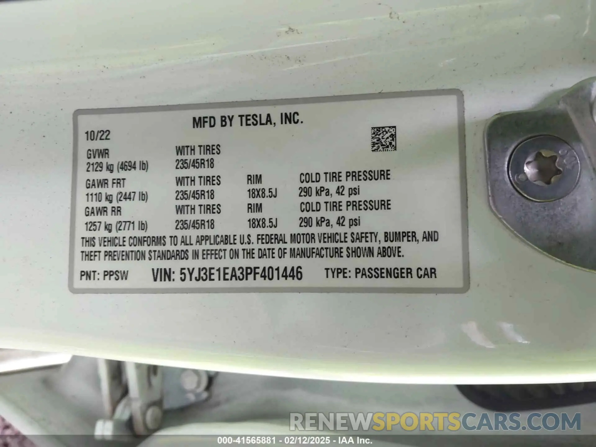 8 fotografías del automóvil dañado 5YJ3E1EA3PF401446 TESLA MODEL 3 2023